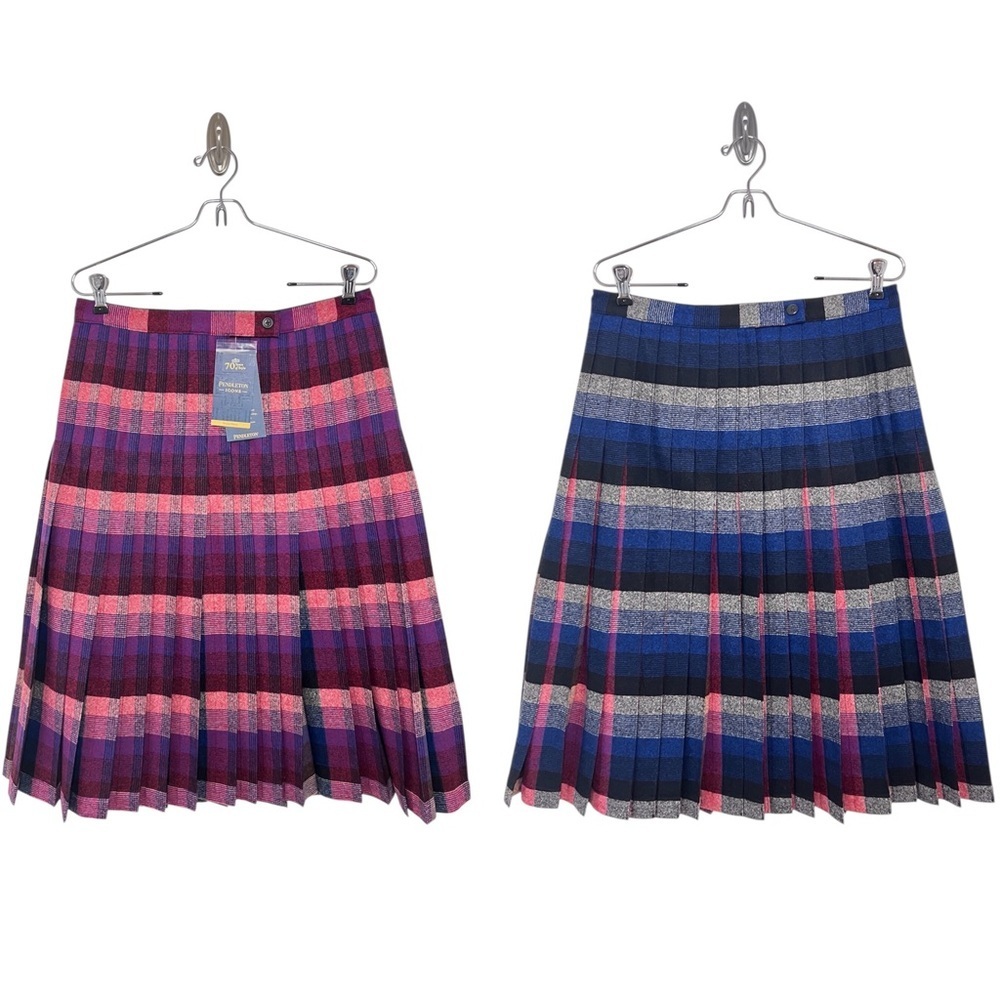 Pendelton Reversible Pleated Tartan Plaid Midi Wool Skirt 1950s Turnabout NWT - Picture 13 of 16